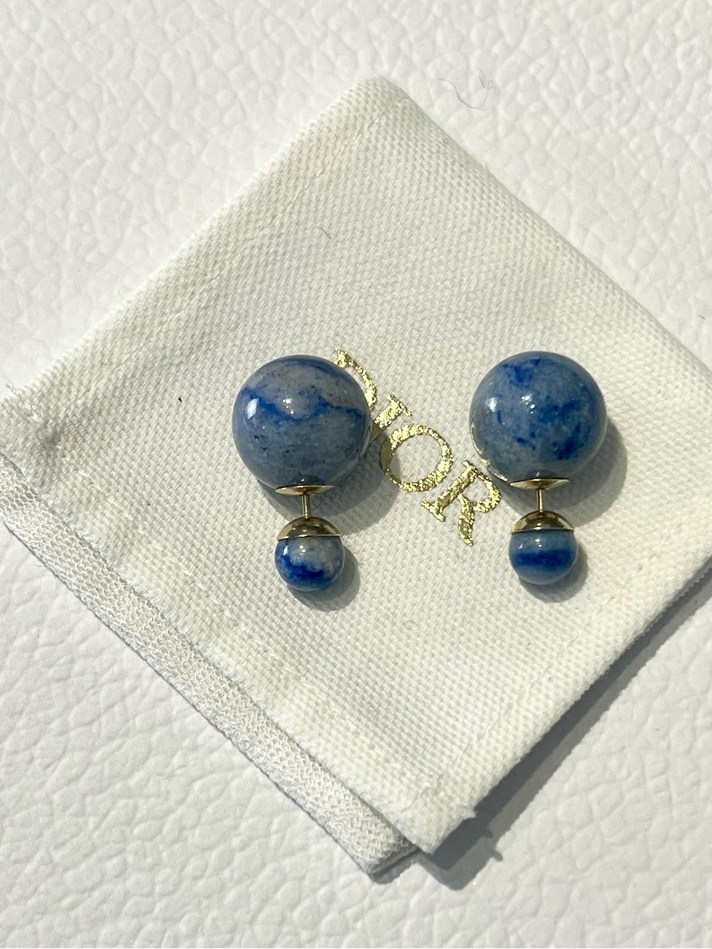 Authentic Christian Dior Tribal Earrings - Blue Marble Effect